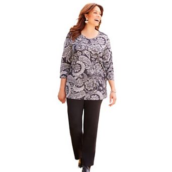 Catherines Women's Plus Size Petite Suprema 3/4 Sleeve V-Neck Tee