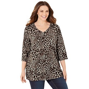 Catherines Women's Plus Size Petite Suprema 3/4 Sleeve V-Neck Tee