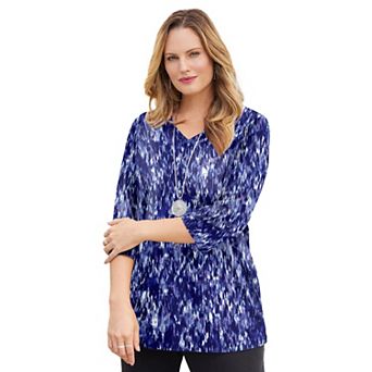 Catherines Women's Plus Size Petite Suprema 3/4 Sleeve V-Neck Tee