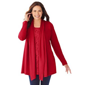 Woman Within Plus Size 2-Fer Cardigan & Attached Lace Tunic