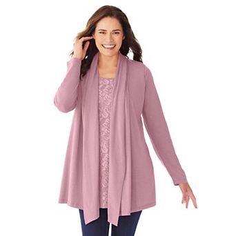 Woman Within Plus Size 2-Fer Cardigan & Attached Lace Tunic