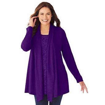 Woman Within Plus Size 2-Fer Cardigan & Attached Lace Tunic