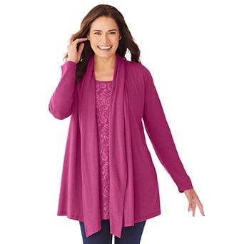Woman Within Plus Size 2-Fer Cardigan & Attached Lace Tunic