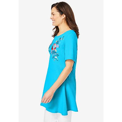 Woman Within Plus Size Embroidered Thermal Tunic