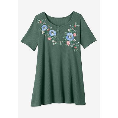 Woman Within Plus Size Embroidered Thermal Tunic