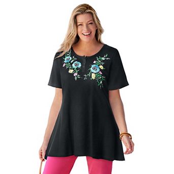 Woman Within Plus Size Embroidered Thermal Tunic