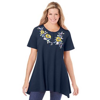 Woman Within Plus Size Embroidered Thermal Tunic