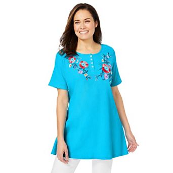 Woman Within Plus Size Embroidered Thermal Tunic