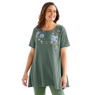 Woman Within Plus Size Embroidered Thermal Tunic