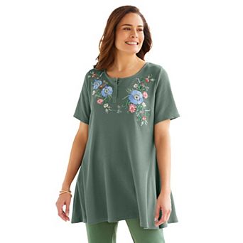 Woman Within Plus Size Embroidered Thermal Tunic