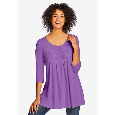 Woman Within Plus Size Smocked Henley Trapeze Tunic