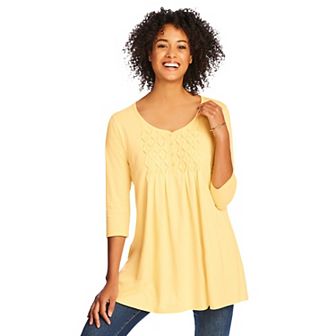 Woman Within Women's Plus Size Smocked Henley Trapeze Tunic