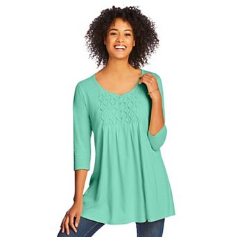 Woman Within Plus Size Smocked Henley Trapeze Tunic