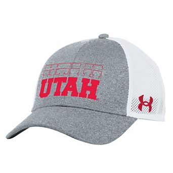 Men's Under Armour Heather Gray Utah Utes 2024 Sideline Blitzing Trucker Adjustable Hat