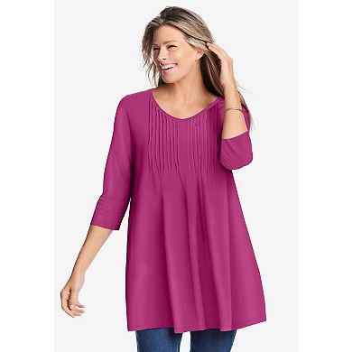 Woman Within Plus Size V-Neck Pintucked Tunic