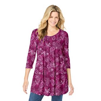 Woman Within Plus Size V-Neck Pintucked Tunic