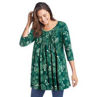 Woman Within Plus Size V-Neck Pintucked Tunic