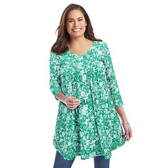 Woman Within Plus Size V-Neck Pintucked Tunic