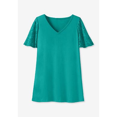 Woman Within Plus Size Lace Sleeve Tunic