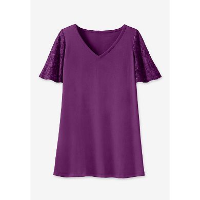 Woman Within Plus Size Lace Sleeve Tunic