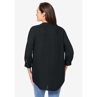 Woman Within Plus Size Rayon 7-Day Three-Quarter Sleeve Tab-Front Tunic