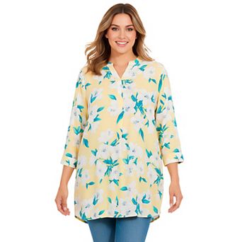 Woman Within Plus Size Rayon Three-Quarter Sleeve Effortless Tab-Front Blouse