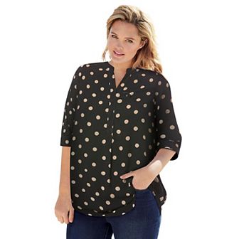 Woman Within Plus Size Rayon 7-Day Three-Quarter Sleeve Tab-Front Tunic