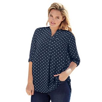 Woman Within Plus Size Rayon 7-Day Three-Quarter Sleeve Tab-Front Tunic