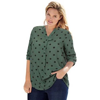 Woman Within Plus Size Rayon 7-Day Three-Quarter Sleeve Tab-Front Tunic
