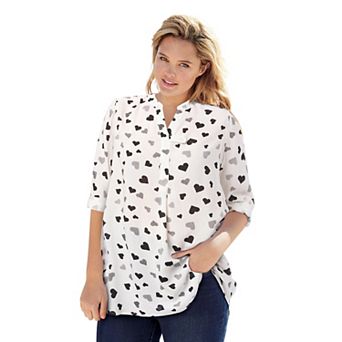 Woman Within Plus Size Rayon 7-Day Three-Quarter Sleeve Tab-Front Tunic