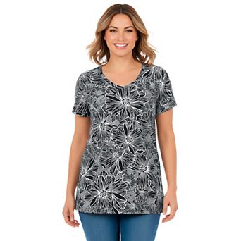 Woman Within Plus Size Perfect Printed Short-Sleeve V-Neck Tunic