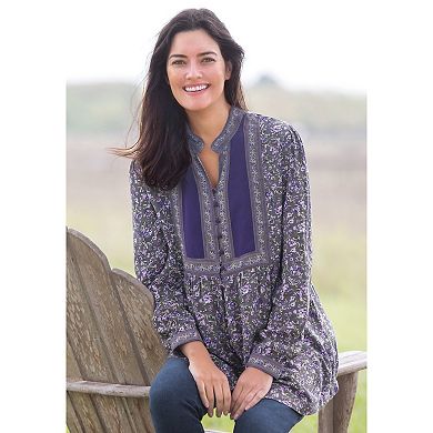 Woman Within Plus Size Button-Front Mixed Print Tunic