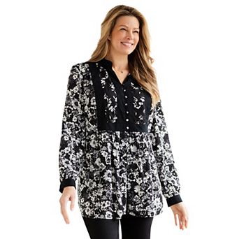 Woman Within Plus Size Button-Front Mixed Print Tunic