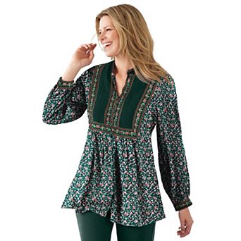 Woman Within Plus Size Button-Front Mixed Print Tunic