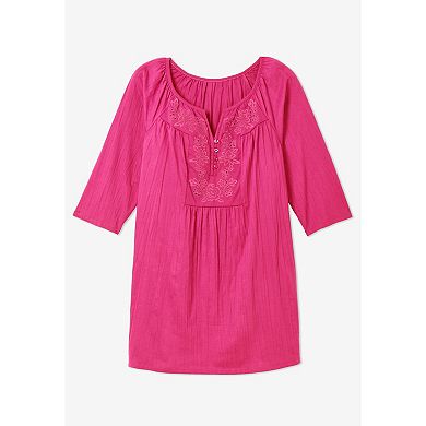 Woman Within Plus Size Embroidered Crinkle Tunic