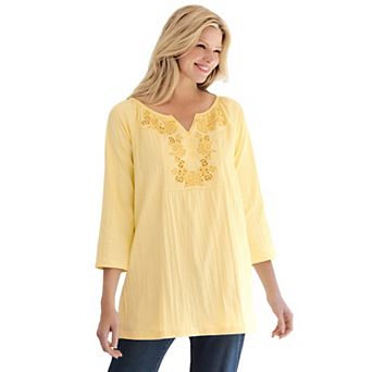 Woman Within Plus Size Embroidered Crinkle Tunic