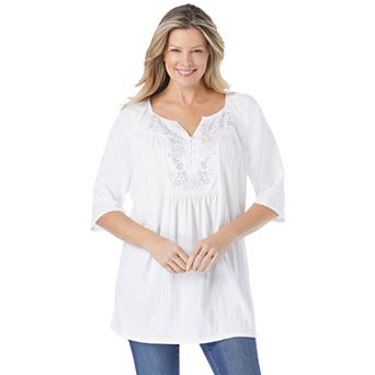 Woman Within Plus Size Embroidered Crinkle Tunic