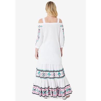 Roaman's Women's Plus Size Off-The-Shoulder Embroidered Top
