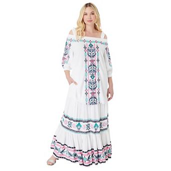 Roaman's Women's Plus Size Off-The-Shoulder Embroidered Top