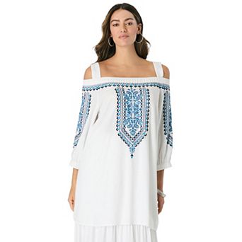 Roaman's Women's Plus Size Off-The-Shoulder Embroidered Top