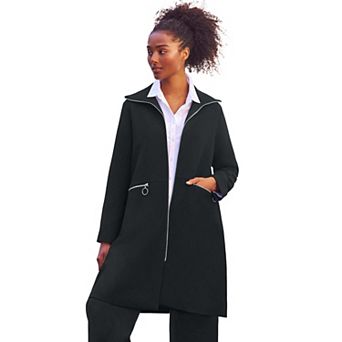 ellos Plus Size Zip-Front A-Line Coat With Back Inverted Pleat