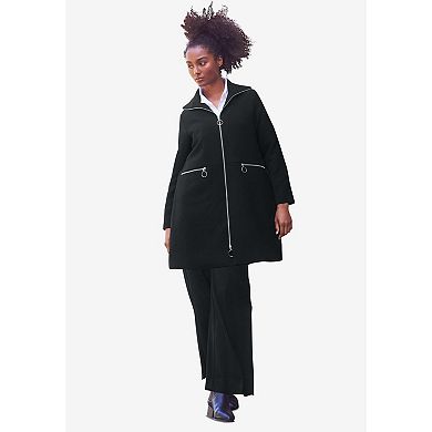 ellos Plus Size Stretch Crepe Zip Front A Line Back Pleat Coat