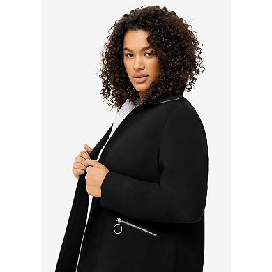 ellos Plus Size Stretch Crepe Zip Front A Line Back Pleat Coat