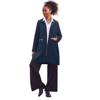 ellos Plus Size Stretch Crepe Zip Front A Line Back Pleat Coat