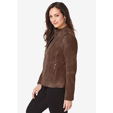 Jessica London Women's Plus Size Suede Zip-Front Jacket