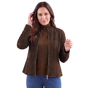 Jessica London Women's Plus Size Suede Zip-Front Jacket