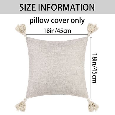 Linen Fringe Cushion Cover Set Sofa Throw Pillow Covers With Tassel Design
