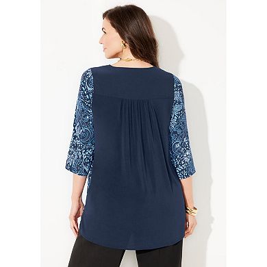 Catherines Women's Plus Size Petite V-neck Pleated Tunic