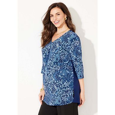 Catherines Women's Plus Size Petite V-neck Pleated Tunic