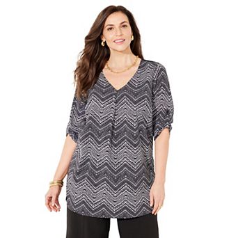 Catherines Women's Plus Size Petite V-neck Pleated Tunic